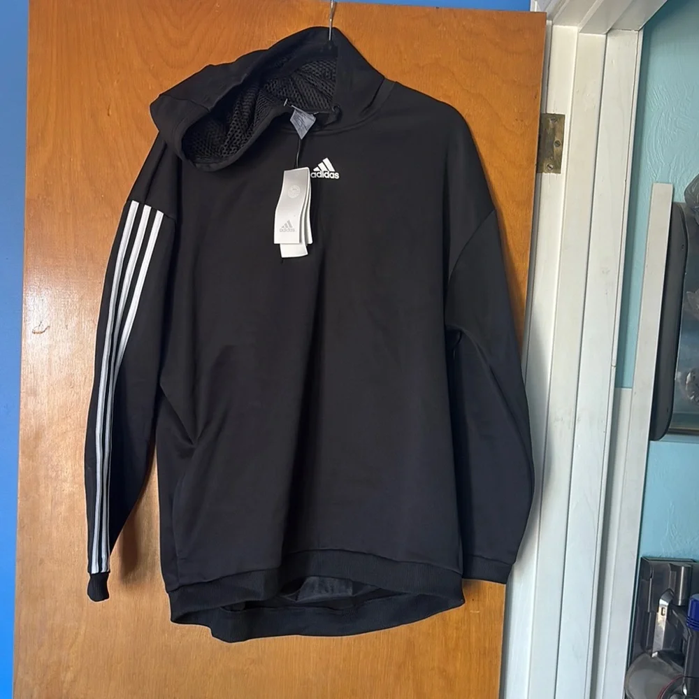 Adidas Black Hoodie with White Stripes - Picture 1 of 6